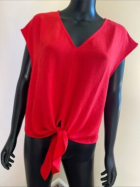 FASHION Tie-Front V-Neck Red Blouse for Women